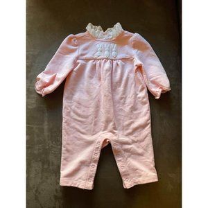 0-3M Janie & Jack Layette Pink & White Bunnies Long Sleeve Soft Romper